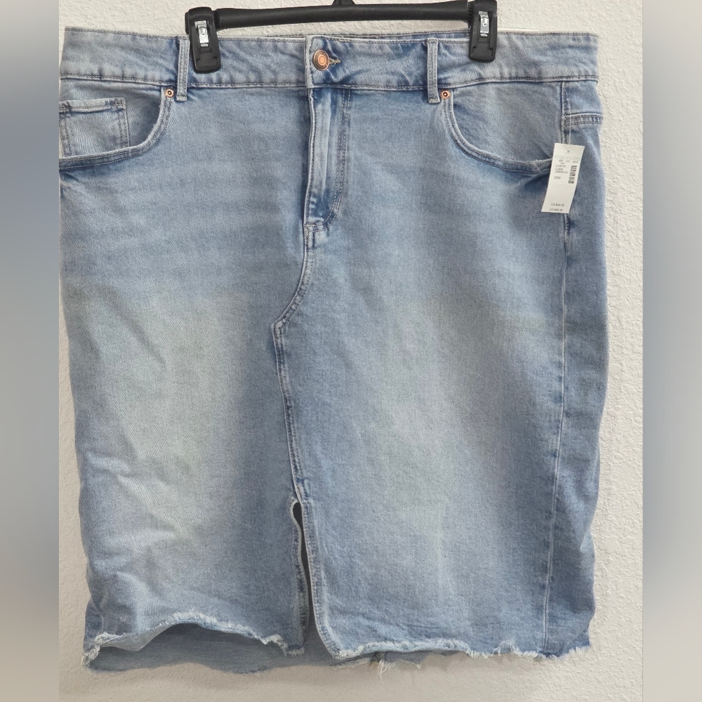 Maurices Blue Faded  Raw Hem Slit Stretch Denim Skirt